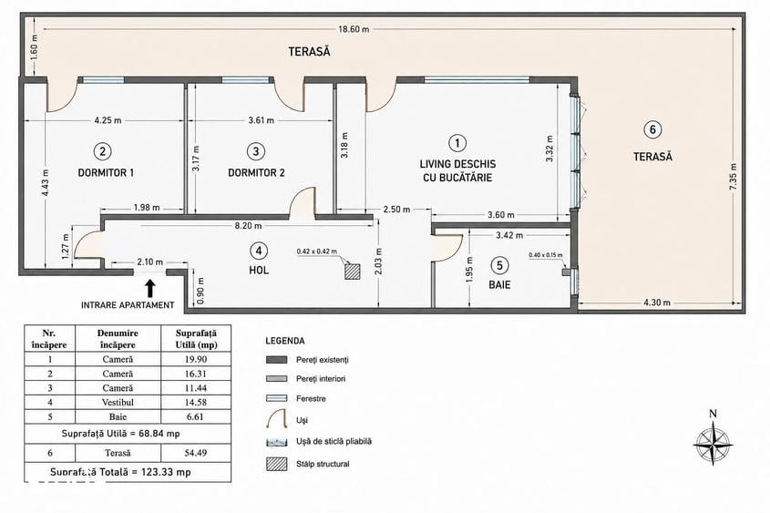 Apartament cu 3 camere în Apărătorii Patriei