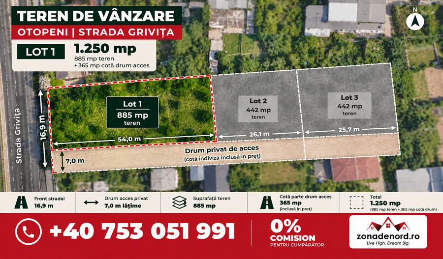Teren Construcții intravilan de 1250 mp, în Otopeni