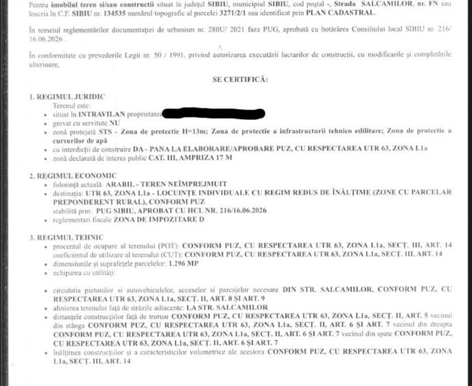 Teren de 1296 mp, în Central