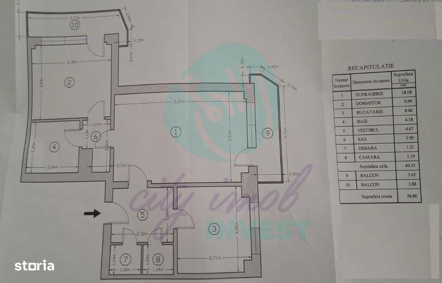 Apartament cu 2 camere semidecomandat în Moșilor