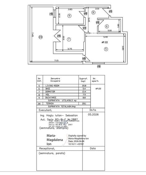 Apartament cu 2 camere în Dobroești