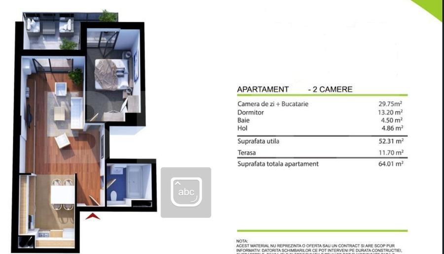 Apartament cu 2 camere semidecomandat, mobilat în Gheorgheni