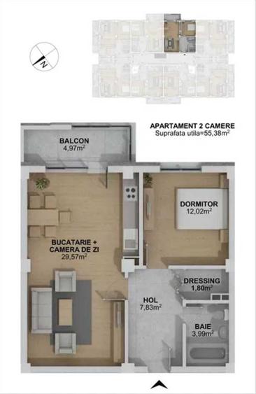 Apartament cu 2 camere decomandat în Central