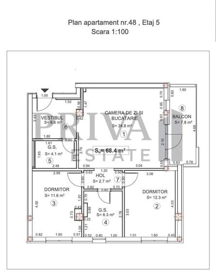 Apartament cu 3 camere semidecomandat în Torontalului