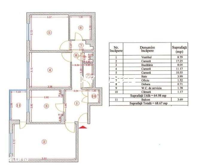 Apartament cu 3 camere decomandat în Militari