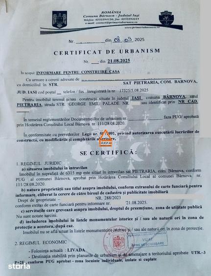 Teren de 6315 mp, în Bârnova