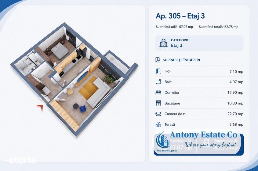 Apartament cu 2 camere decomandat în Oșorhei