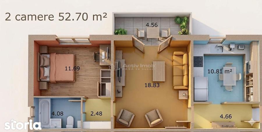 Apartament 2 camere luminos - etaj 1 - Rogerius mobilat si utilat - - 8