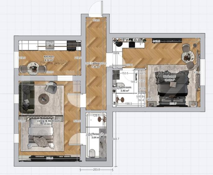 Apartament cu 2 camere decomandat în Central