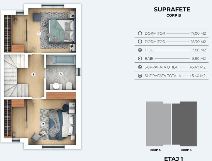 Duplex cu 4 camere cu Canalizare în Otopeni