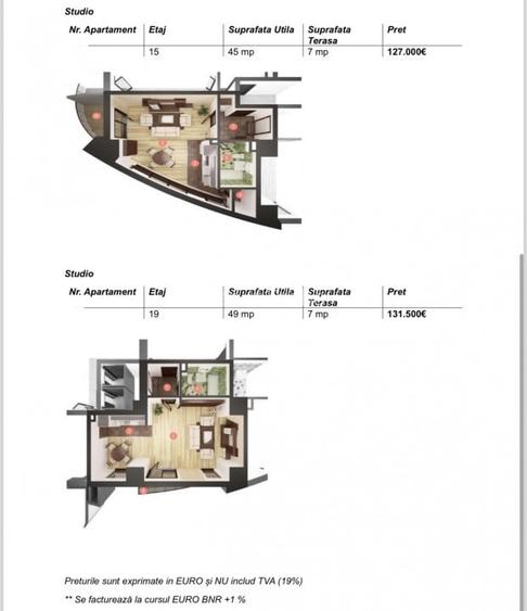 Apartamente tip studio 45mp, semifinisate, West City Tower