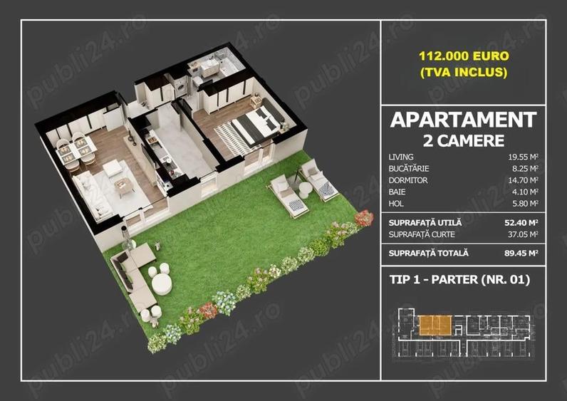 Apartament nou cu 2 camere ?i curte proprie - Finisaje la alegere! - 1