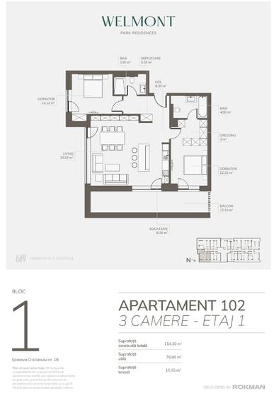 Apartament cu 3 camere decomandat în Bartolomeu