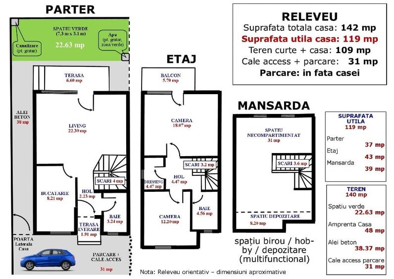 Vilă P+1+M – 3 camere + mansardă multifuncțională | Curte, parcare - 15