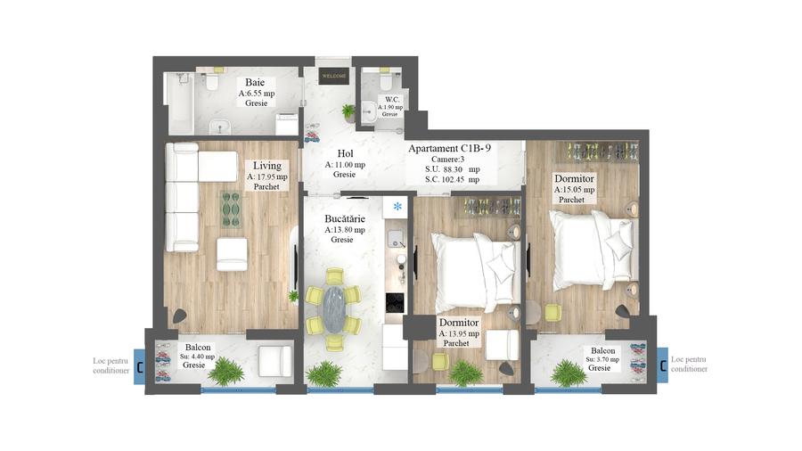 Apartament cu 3 camere Zona Frumoasa - 2