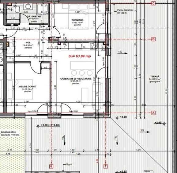 3 camere + terasa 100mp, apartament partial finisat - 5