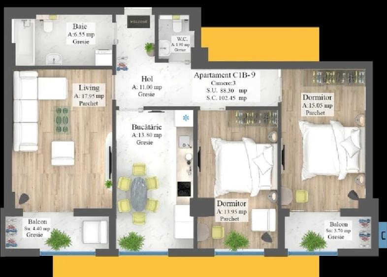 Apartament cu 3 camere decomandat în Frumoasa