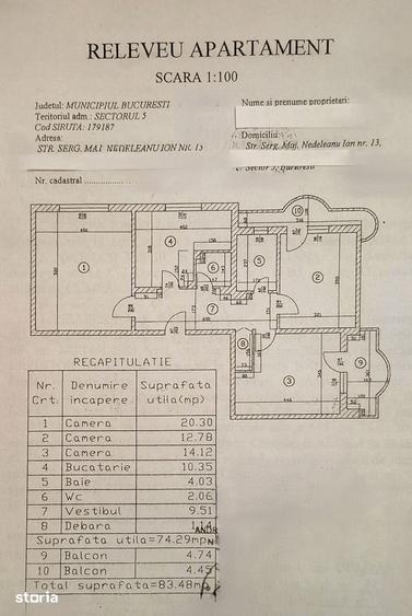 Apartament cu 3 camere decomandat în Rahova