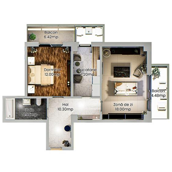 BLOC NOU apartament cu 2 camere 63.35m² de vanzare, ZONA CENTRALA Podu Ros- Bld. - 2
