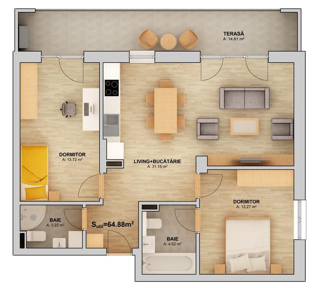 Intabulat - Ap. cu 3 camere finisat la cheie, Orhideea Exclusiv Living Sibiu - 2