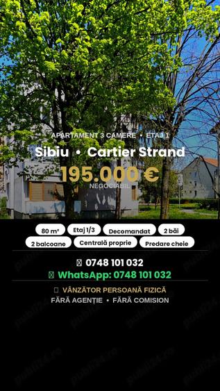 Apartament cu 3 camere decomandat în Ștrand