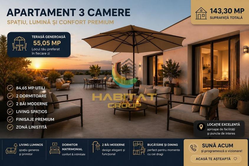 Vânzare Apartament 3 camere | Terasă 55 mp | 143 mp total | Popești-Leordeni - 3