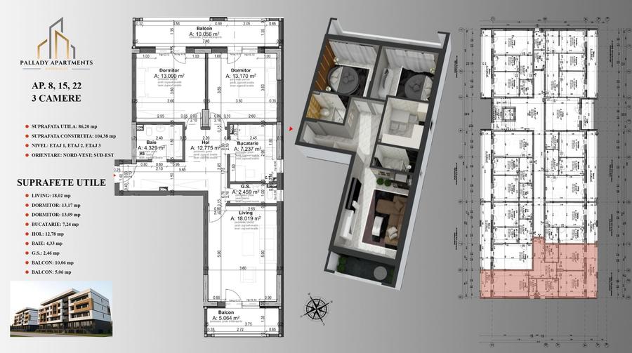Apartament cu 3 camere decomandat în Theodor Pallady