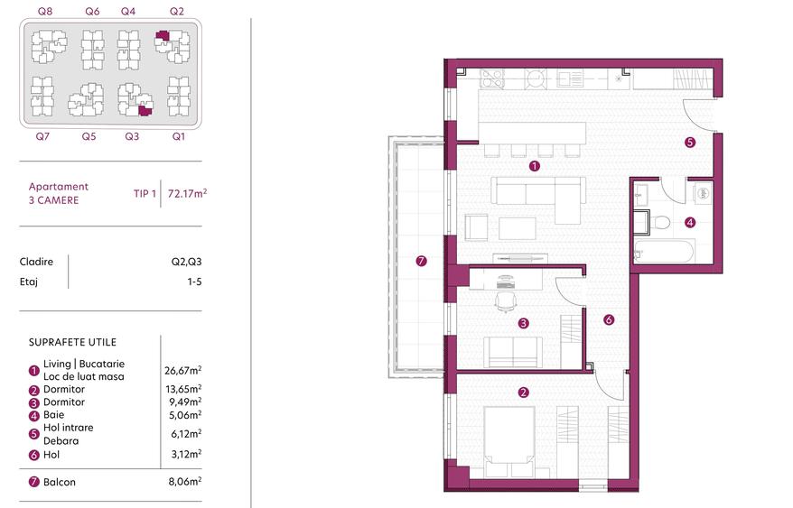 Apartament 3 camere, 72 mp, 118.170 euro, avans minim 15%, GALATA, tva 21 INCLUS - 2