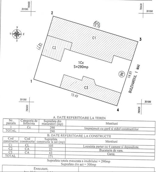 Bd. 1 Mai Vechi - Teren de Vanzare cu casa demolabila - Deschidere 15 m - 3