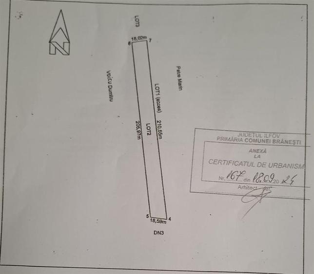 vanzare teren intravilan  construibil BRANESTI | deschidere la DN 3 | 3750mp | u - 2