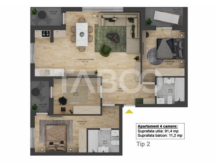 Apartament cu 4 camere decomandat în Șelimbăr
