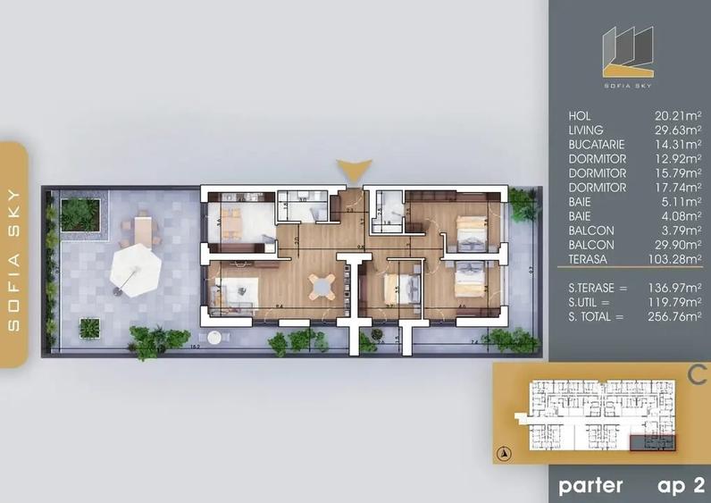 4 camere parter cu terasă spectaculoasă 137 mp - 5