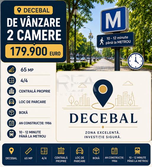 2 camere Decebal decomandat, centrală, parcare, an 1986, 65 mp, boxă - 1