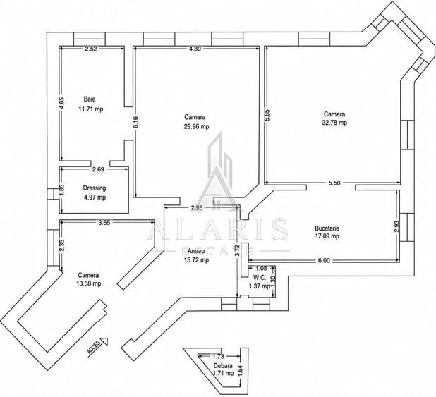 Apartament cu 3 camere semidecomandat în Traian