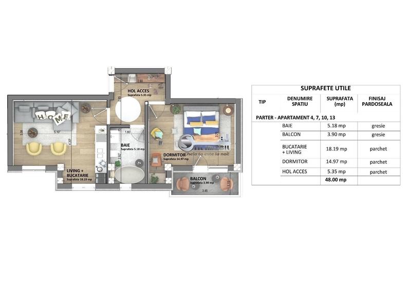 Apartament cu 2 camere semidecomandat în Bucium
