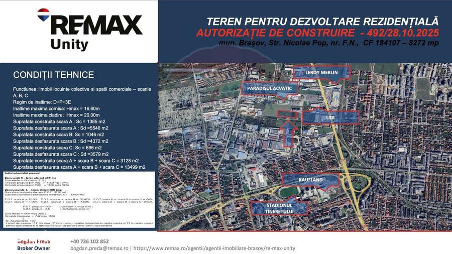 Teren dezvoltare reziden?iala 8,272mp Brasov / Strada Nicolae Pop/ AC - 1