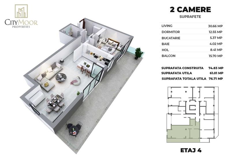Apartament cu 2 camere semidecomandat în Decebal