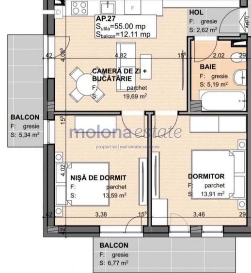 Apartament cu 2 camere în Apahida