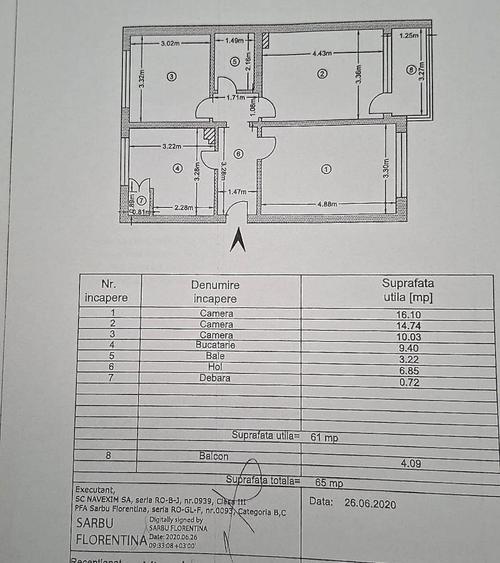 Apartament cu 3 camere decomandat în Țiglina 1