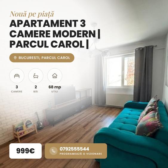 Apartament cu 3 camere decomandat, mobilat în Parcul Carol