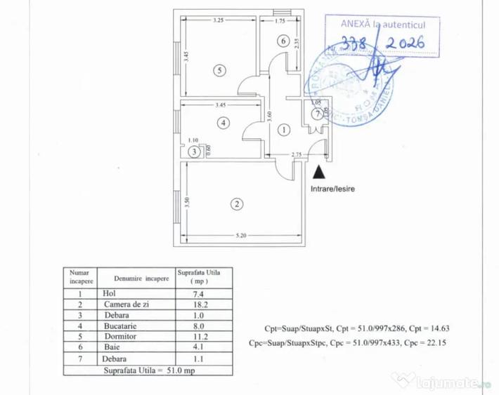 Apartament cu 2 camere decomandat în Central