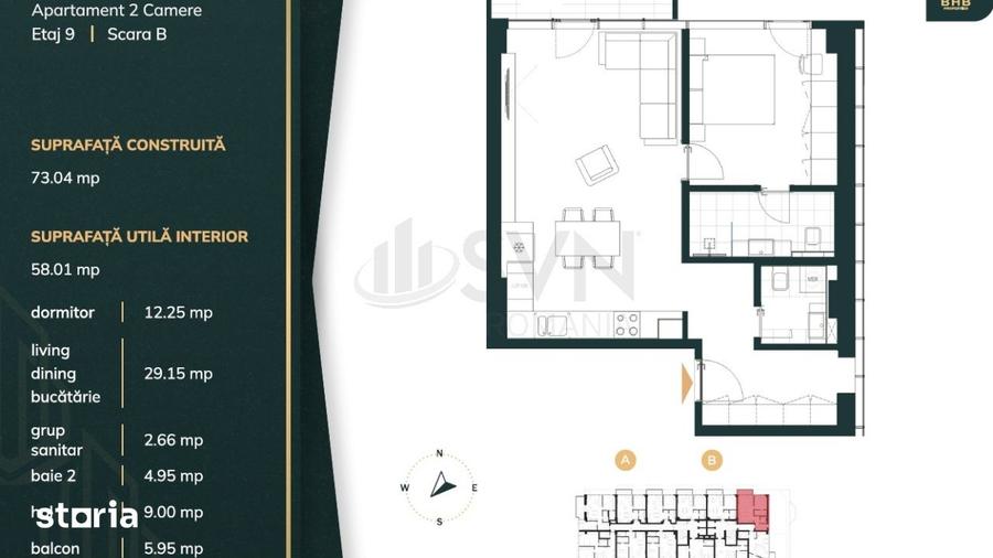 Apartament cu 2 camere în Tei