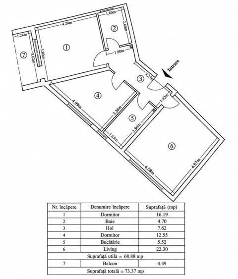 Apartament cu 3 camere decomandat, mobilat în Bucium