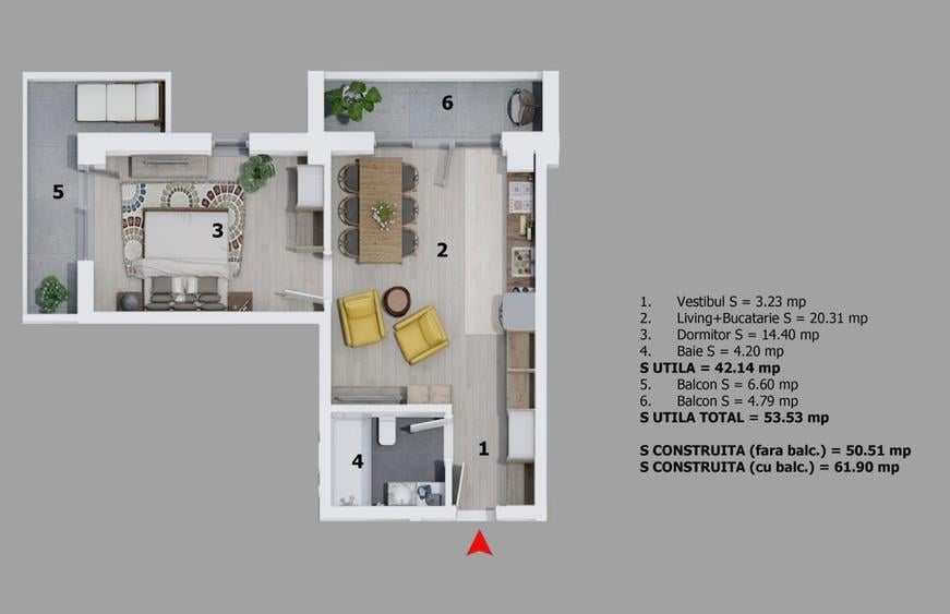 Apartament cu 2 camere, mobilat în Otopeni