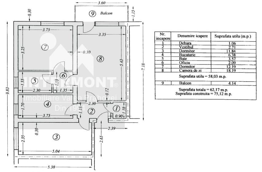 Apartament cu 3 camere decomandat în Malul Spitalului