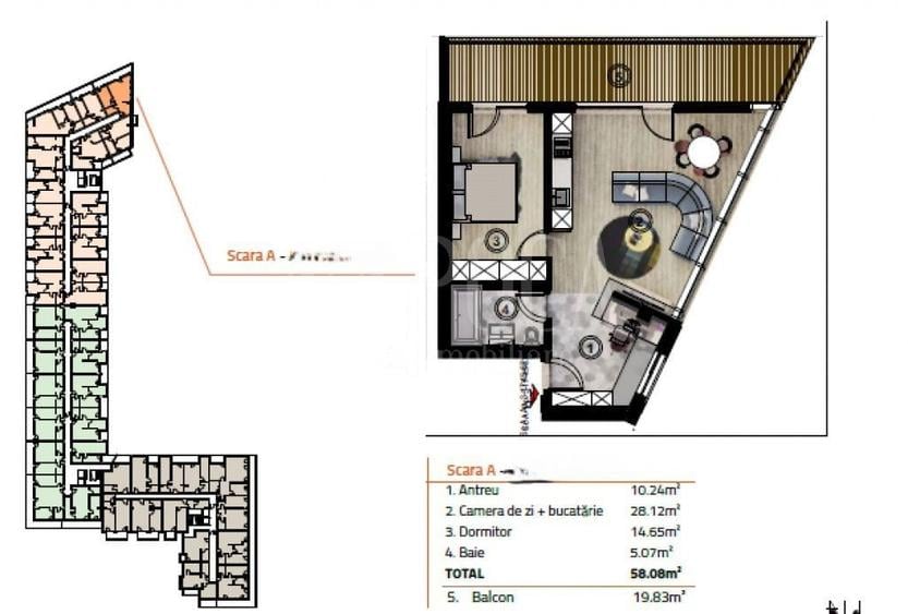 Apartament cu 2 camere semidecomandat în Sopor