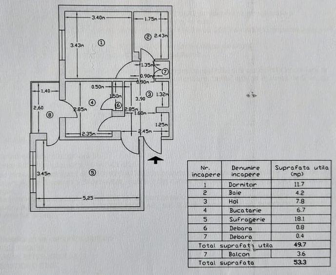 Apartament cu 2 camere decomandat în Sud