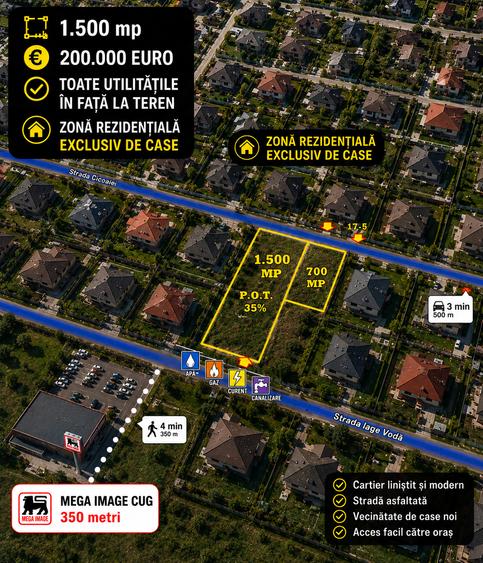 Teren Construcții intravilan de 1500 mp, în Cug