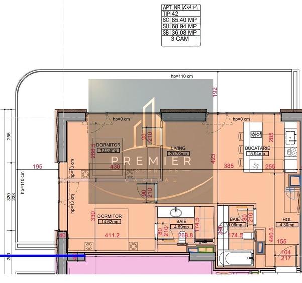 Apartament cu vedere panoramică superbă, etaj 14 – parcare  inclusă corp A - 5