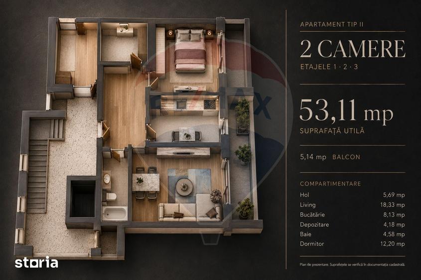 Apartament 2 camere, 53,11 mp utili + balcon | Cartier Tractorul - 7